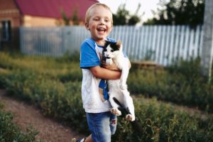 Male child holding a cat